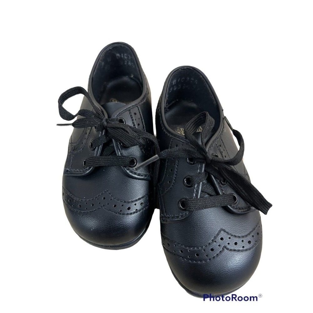 Vtg‎ Small Steps Infant Toddler Shoes Boy Sz 5 Black Oxford Wingtip Made In USA